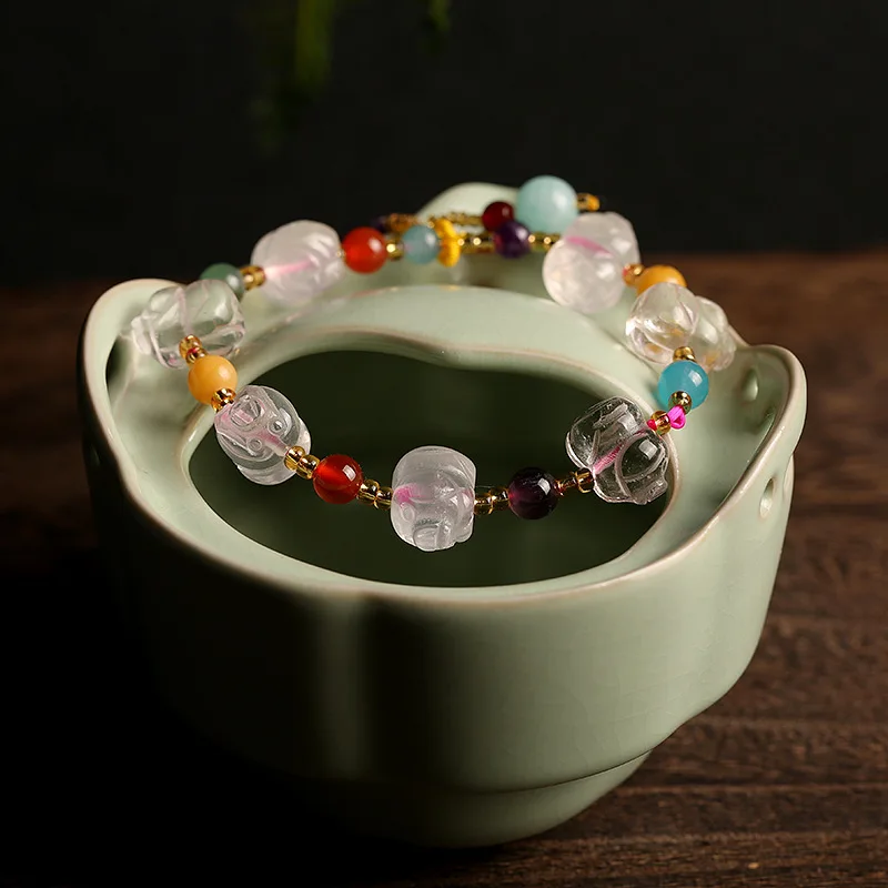 

Natural Pink Crystal Bracelet Popular Girly Bracelet Piglet Shape Pink Crystal Youth Beautiful Girl Bracelet Girls Favorite Gift