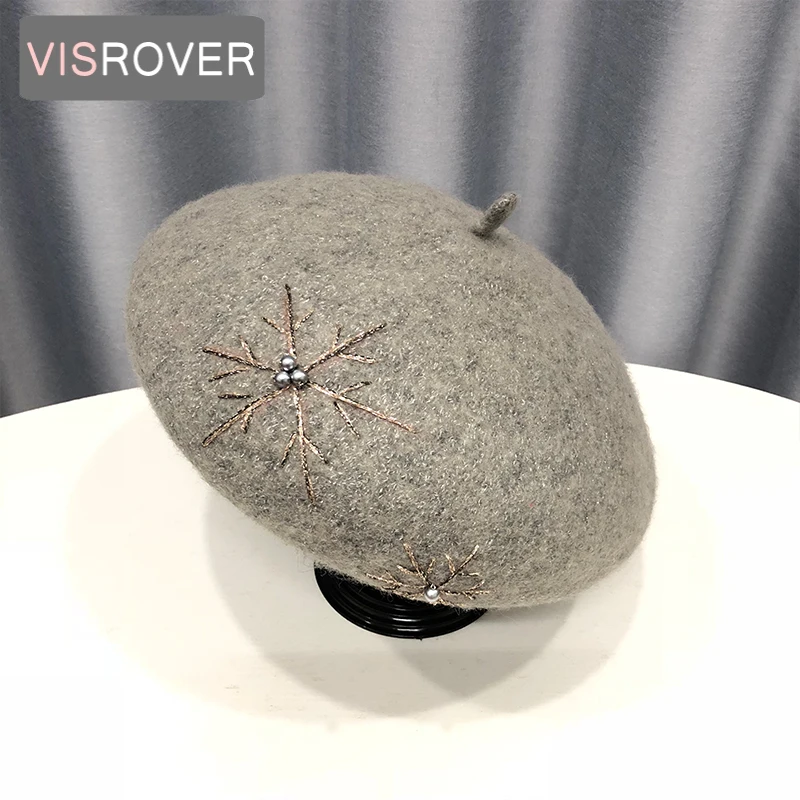 VISROVER женский шерстяной Зимний берет с вышивкой шерстяная шапка осень зима