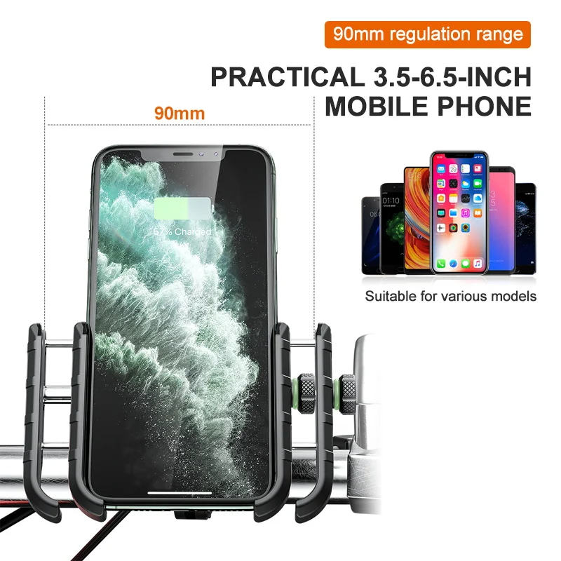 Motorcycle Phone Holder with QC 3.0 USB Charger for iPhone 12 mini Pro Samsung Motorbike GPS Stand Bracket Cell Phone Mount