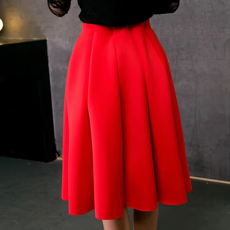 Элегантная плиссированная юбка с высокой талией красные черные белые