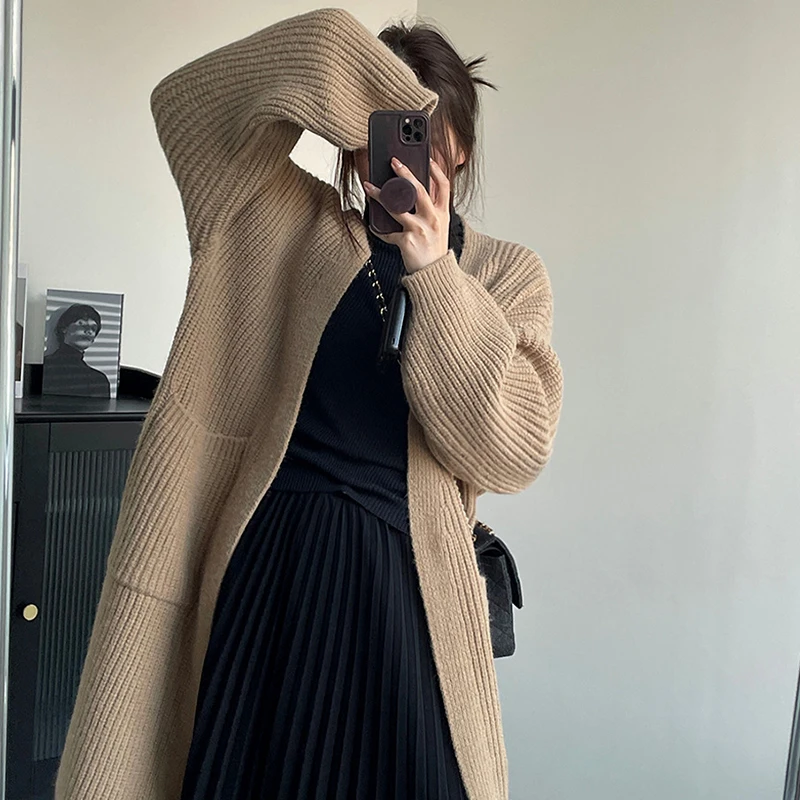 LARMREM 2022 осень зима новый длинный рукав вязаный кардиган женский утолщенный