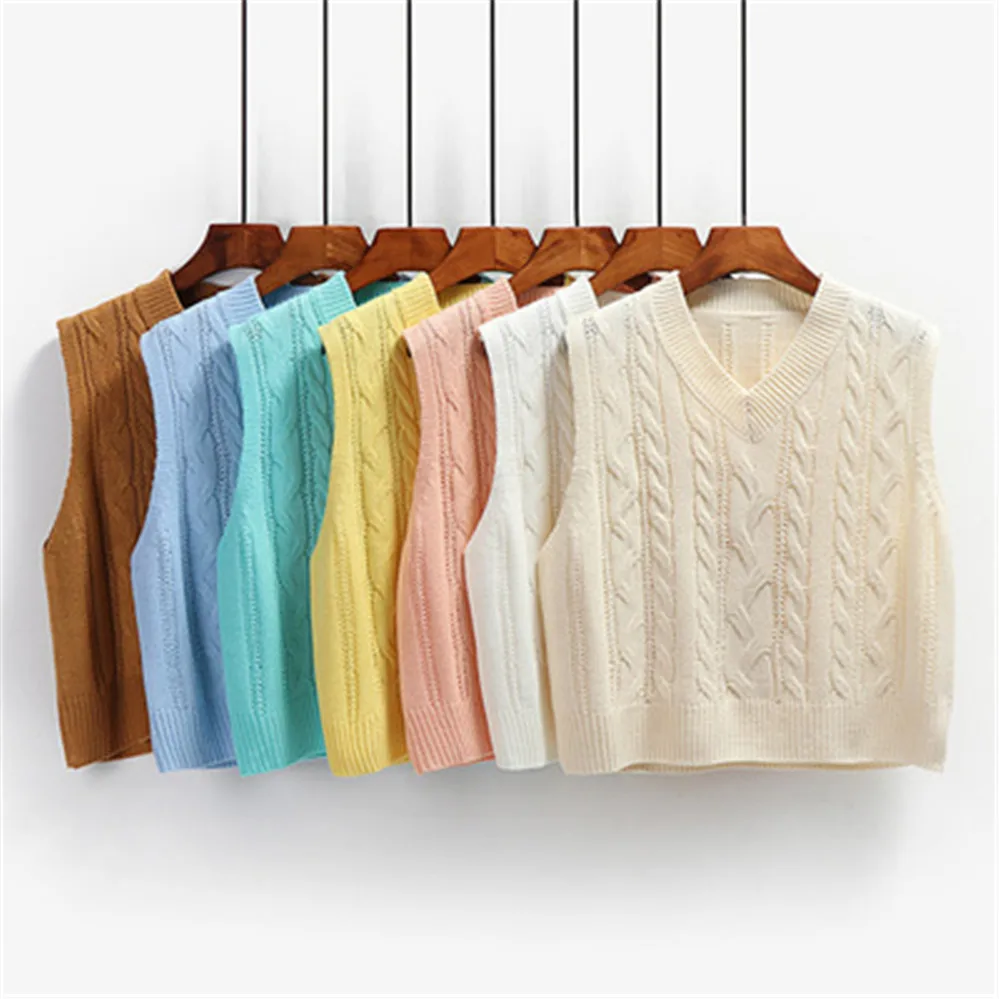 Модный трикотажный свитер в стиле преппи с v-образным вырезом женский жилет на