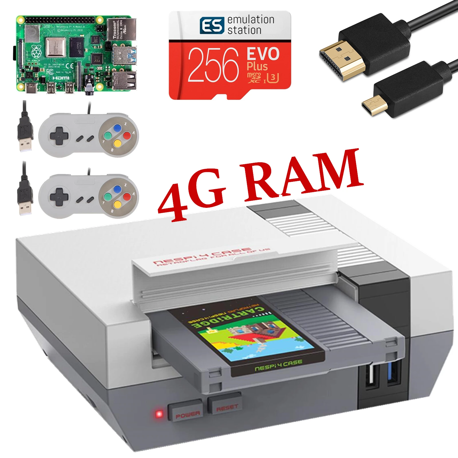 Preise 256G NESPi 4 Fall Für Raspberry Pi 4 4G Ram Retro Arcade Spiel Voller Kit Retroflag Mit Sicher Abschaltung & Reset 14,000 + Spiele P & P