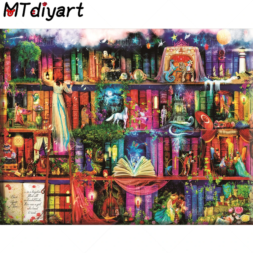 

Sea of ​​Books New 5D Diamond Painting Kit Dream Study Diy Art Embroidery Scenery Set Cross-Stitch Rhinestone Home Decor Gift