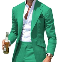 green slim fit men suits for dinner prom party latest design 2 piece man jacket with pants tailor made wedding groommen tuxedos