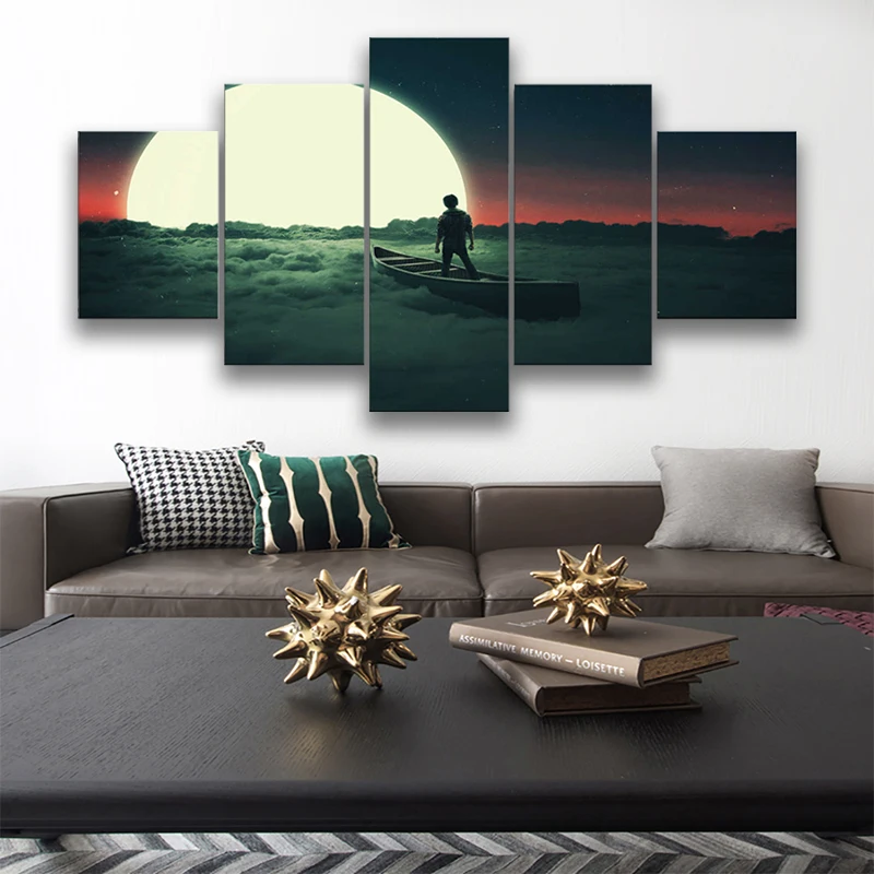 

5 Pieces Wall Art Canvas Painting Animation Poster Night Scene Moon Modern Decoration For Living Room Modular Pictures Home