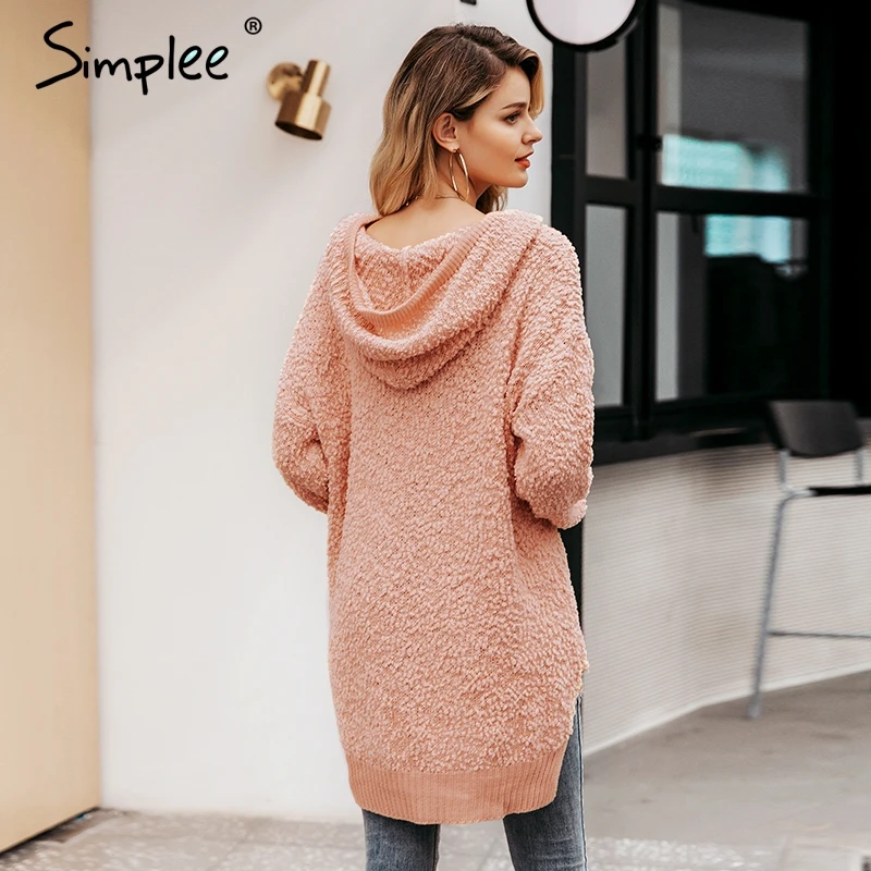 Simplee повседневная женская джемпер толстовкa с капюшоном из меха трикотажные