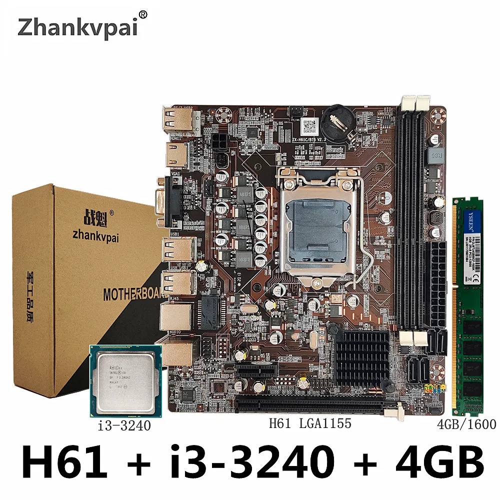 Материнская плата H61 LGA1155 для настольного ПК набор с процессором Core Duo 3 ГГц i3-3240 + 4