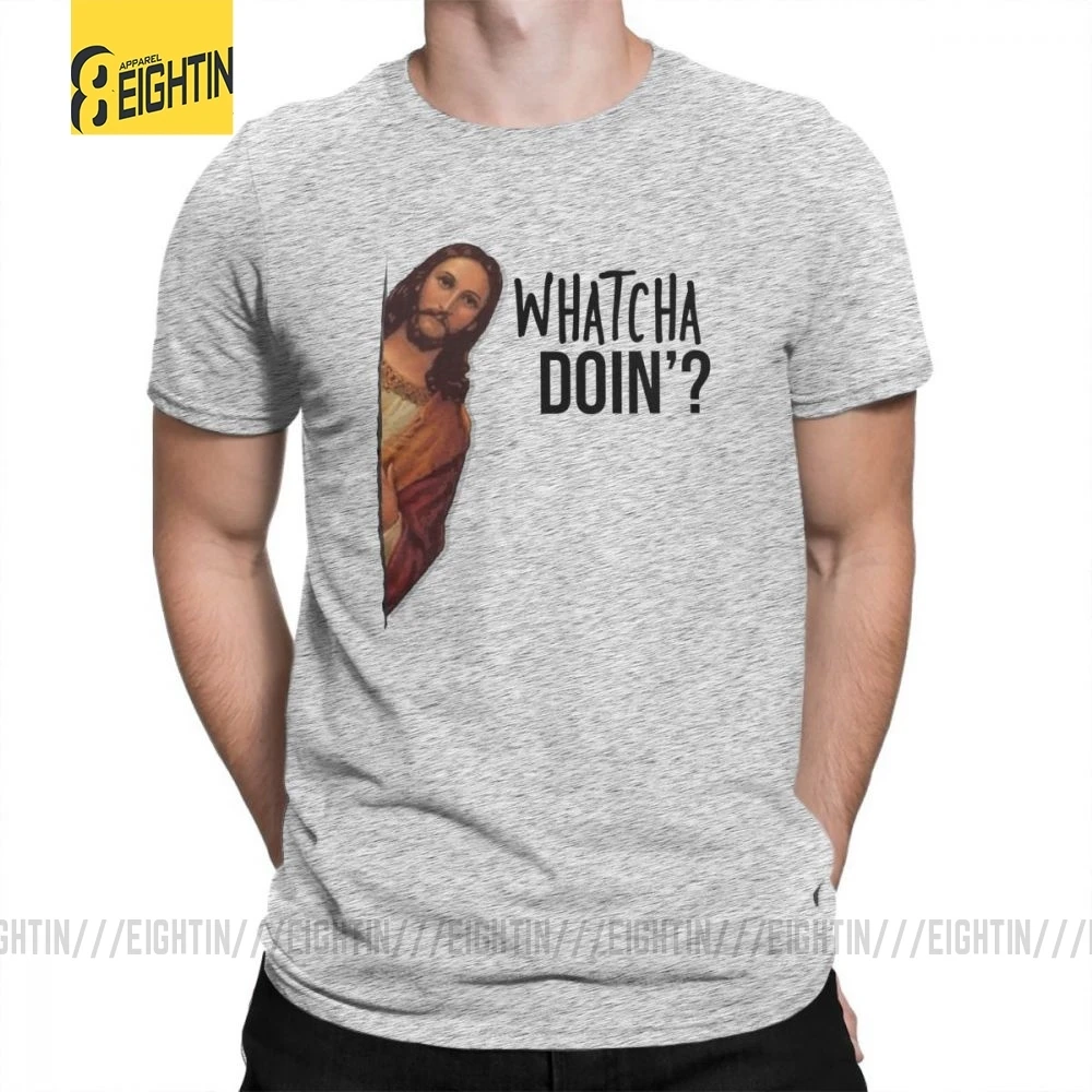 Футболки с надписью «Jesus Is Watching Meme», уникальные мужские футболки из хлопка, футболка с круглым вырезом и коротким рукавом, большие размеры, Новинка - Цвет: Серый