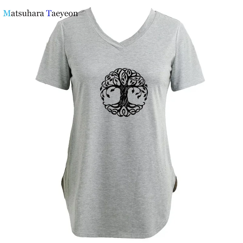 

T-Shirt print trees Loose Cotton Short Sleeve femme t-shirts tops women 2020 casual tee shirt V-neck women clothes tshirt woman