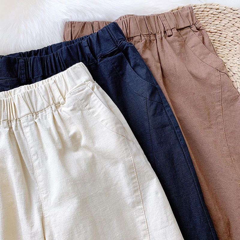 Брюки-султанки женские летние из хлопка и льна с высокой талией | Женская одежда