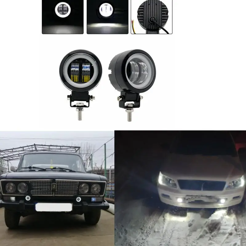 2 Pcs 3 Inch 20W Waterproof Round LED Angel Eyes Light Bar 12V 24V 6500K white blueFor Motorcycle Offroad led Work | Автомобили и