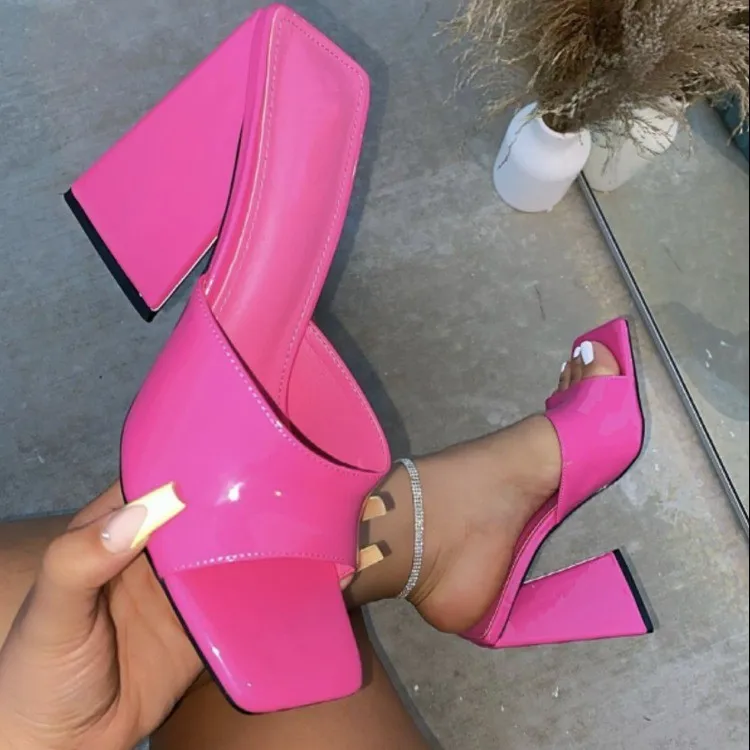 

Sexy Sandals Women Super High Heel Ladies Slippers Female Slide Summer Mules Shoes Women Patent Leather Party Shoes Flip Flops