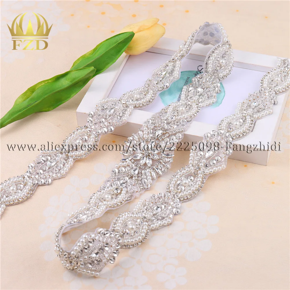 

FZD 1 Yard Rhinestones Trim Dress Accessories Applique Motif Crystals Sewing or iron Patches For Bridal Garter Wedding Dress