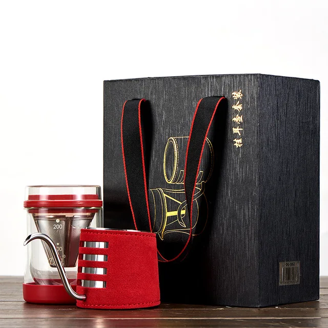 

200ml Portable Drip Bag Coffee Brew Set With Gift Bag Glass Coffee Pot + Stainless Steel Pour Over Coffee Kettle