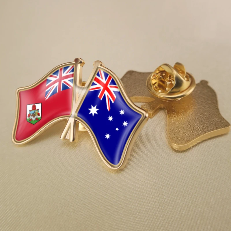 

Bermuda and Australia Crossed Double Friendship Flags Brooch Badges Lapel Pins