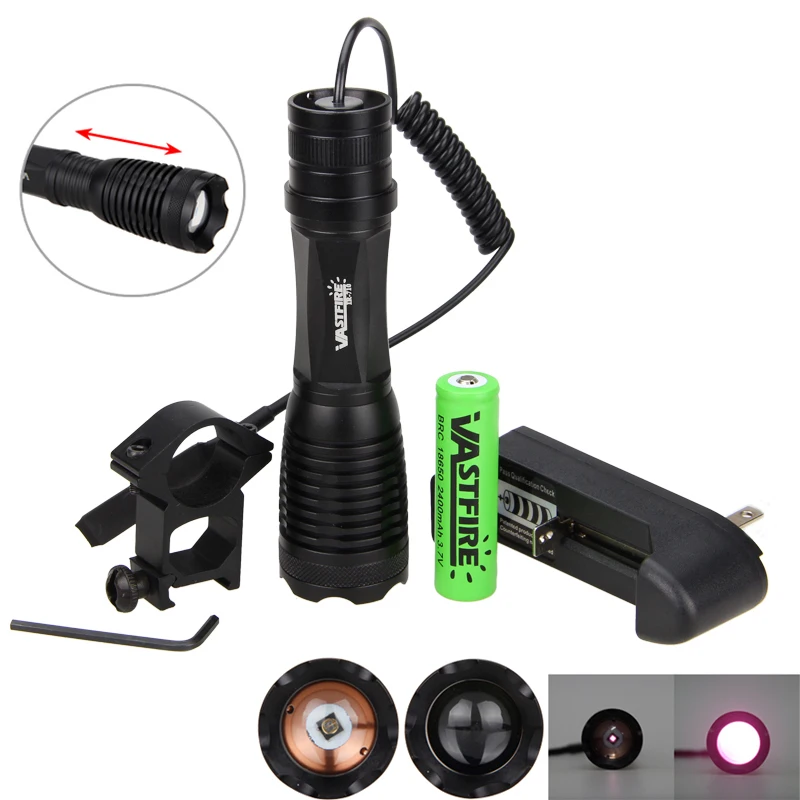 

940nm IR Infrared LED Light Zoom Flashlight Night Vision Hunting Torch+18650+CH+Mount
