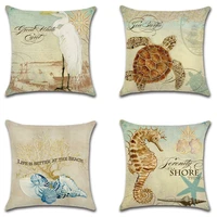 retro pillowcase sea turtle seahorse conch printing cushion cover home decor red crowned crane animal linen car sofa pillow case