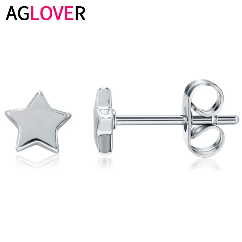 

AGLOVER Fashion S925 Sterling Silver Stud Earrings Simple Star Glossy Earrings For Men And Women Wedding Jewelry Gifts