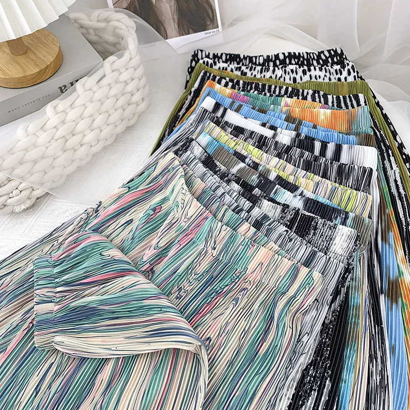 Брюки женские плиссированные с драпировкой широкие высокой талией повседневные