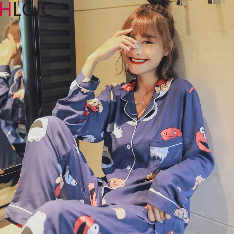 Высококачественная женская пижама комплект весна-осень новинка тонкая с