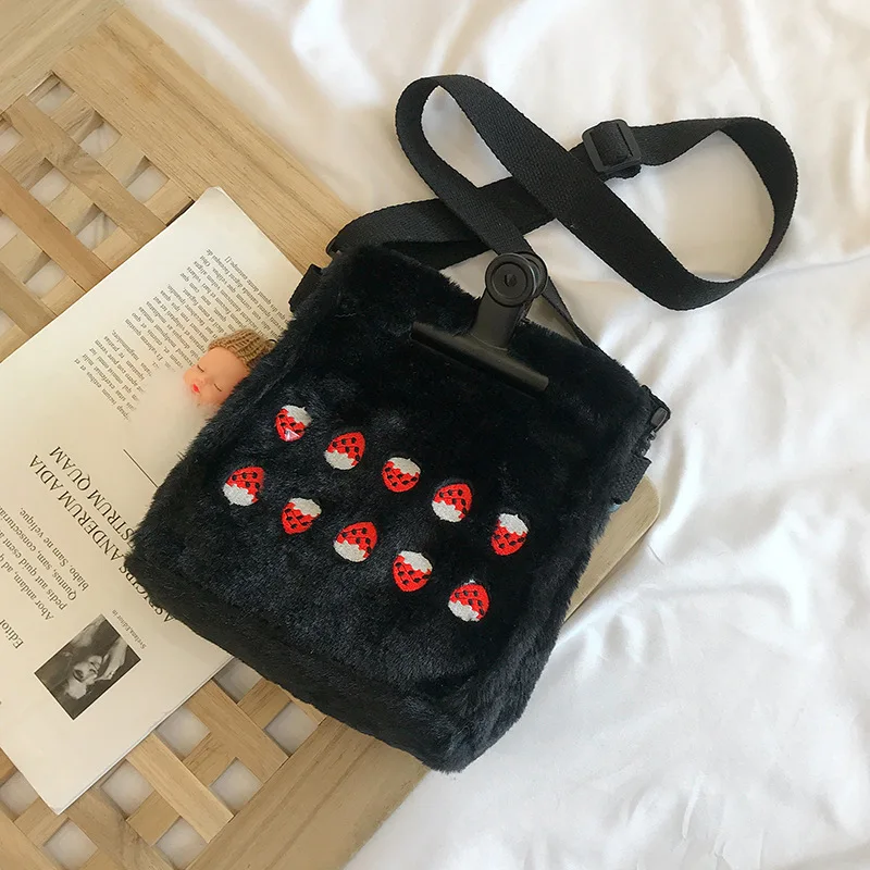 Женская плюшевая Сумка-тоут через плечо пушистая меховая милая сумка с фруктовой