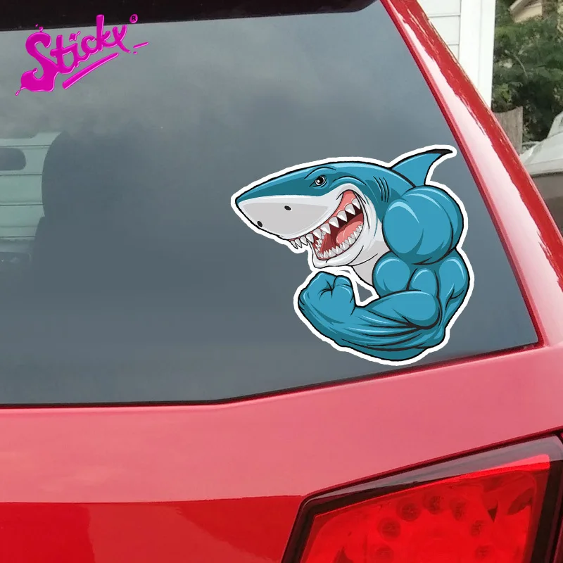 

Fashion Lovely Cartoon Muscle Sharks Colored Anime Car Sticker Decal Decor Motorcycle Off-road Laptop Trunk Guitar Vinyl Sticker