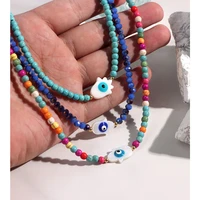 ins evil eye handmade beaded necklace for women candy color turquoise bead strand natural shell choker necklaces lovely jewelry