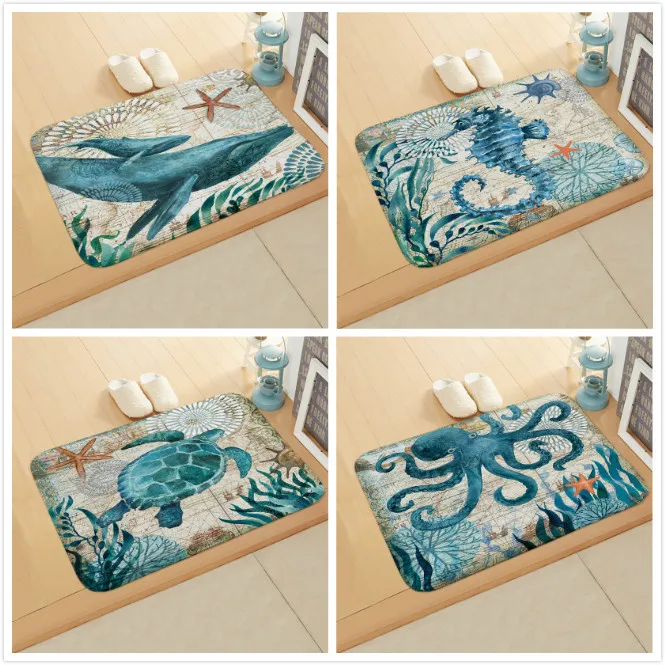 

Retro Ocean Biological Printing Floor Door Pad Digital Printing Foot Pad Kitchen Toilet Long Strip Water Absorbing Mat