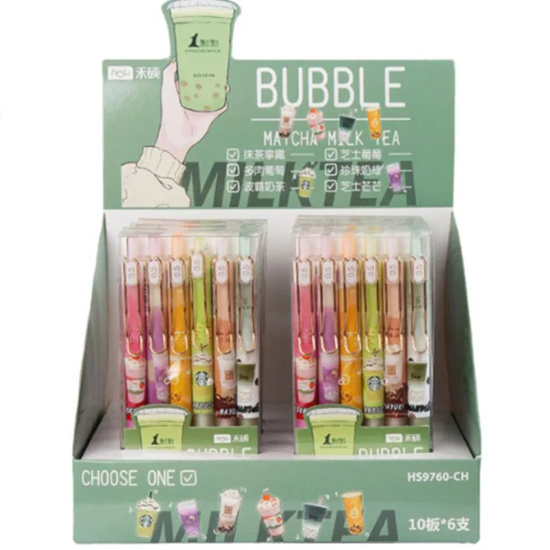 

36 pcs/lot Kawaii Milk Tea Press Gel Pen Cute 0.5mm black Ink Signature Pens Promotional Gift Office School Supplies