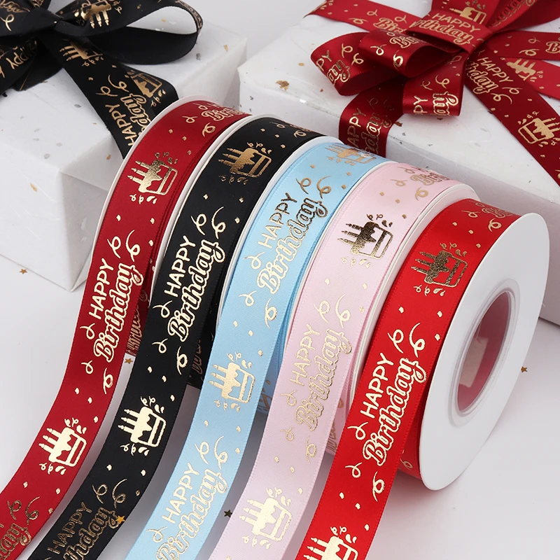 

Happy Birthday Cake Polyester Printed Ribbon Floral Packaging Gift DIY Tie Handmade Material Length 180cm Width 2cm