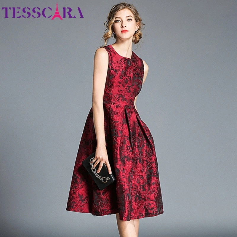 Женское жаккардовое платье TESSCARA винтажное Элегантное коктейльное А силуэта