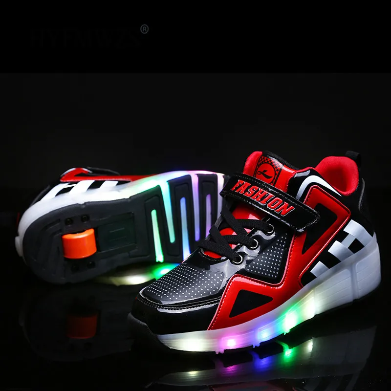 HYFMWZS/ г. Модные двухколесный светодиодный Heelys обувь дышащая детская обувь съемные детские тонкие Ролики 30-40