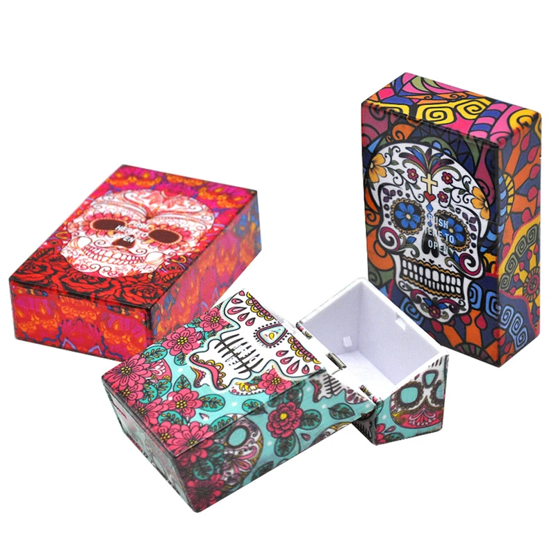 

20 Pieces Of Automatic Opening Plastic Primary Color Cigarette Case Ghost Head Printing Cigarette Case Smoking Accessories