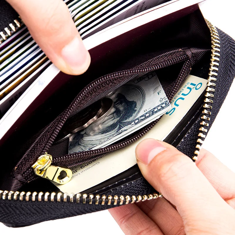 Кредитница из натуральной кожи с рчид на молнии для мужчин и женщин