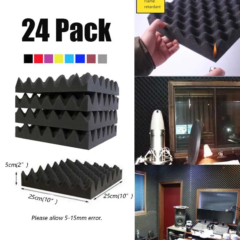 

BEIYIN [24/Pack] Egg Crate Acoustic Foam Soundproof Panel Sound Isolation Silencing Studio Sound Treatment Tiles 10x10x2"inch