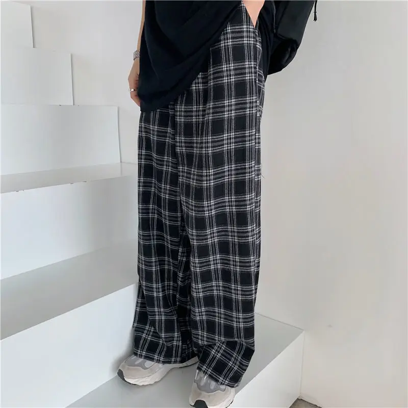 

Autumn and Winter Plaid pants ladies casual loose wide-leg pants Ins retro teen Harajuku hip-hop all-match unisex streetwear