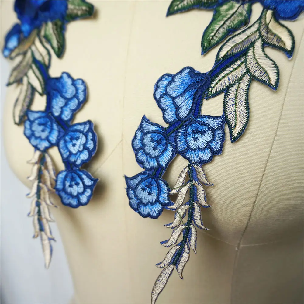 2 шт. королевские синие розы пришить железные нашивки Вышитые свадебное платье