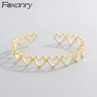 foxanry 925 stamp open bracelet for women trendy vintage couples bangles hollow love heart party jewelry accessories