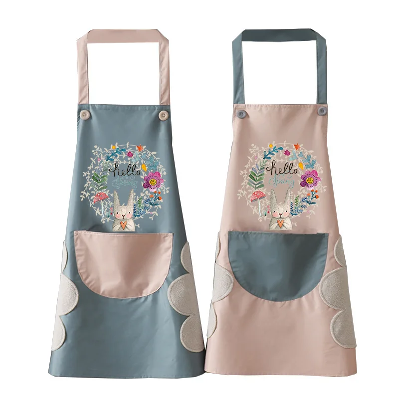 

Waterproof Oil-Proof Kitchen Aprons Women Men Household Chef Waiter Cafe Shop BBQ Cartoon Wreath Rabbit Baking Accessories