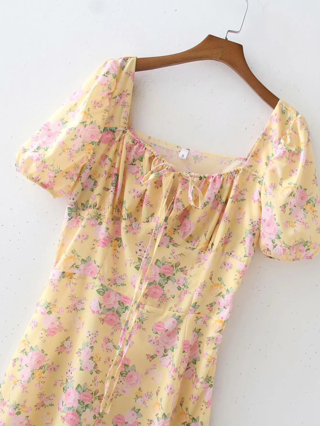 

2021 Summer Women Square Collar Floral Sweet Sexy Split Long Dress Ladies Vintage Dresses Female Short Sleeve Fashion Dress