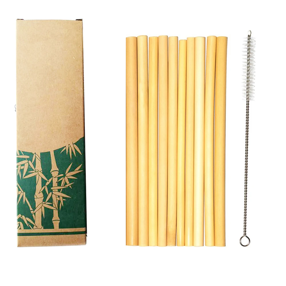 

12Pcs/Set Natural Bamboo Straw Reusable Drinking Straws with Case + Clean Brush Eco-friendly Bamboo Straws Bar Tools