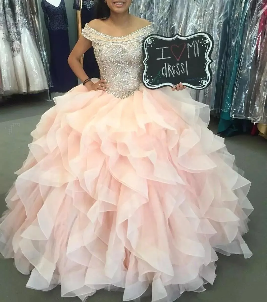 ANGELSBRIDEP Off-Shoulder Ball Gown Quinceanera Dresses Bling Beaded Ruffles Fashion Birthday Princess Party Gowns HOT