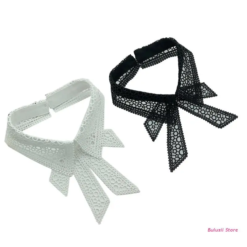 

Женский Винтажный кружевной накладной Воротник с вышивкой, офисное женское элегантное декоративное ожерелье с бантом, однотонный чокер, од...