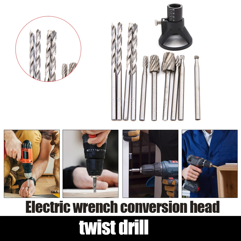 

11pcs Hss Twist Drill Set Wood Milling Cutter Traight Shank Set For Rotary Tools Special Locator Horn Cover Holder Fixed Base