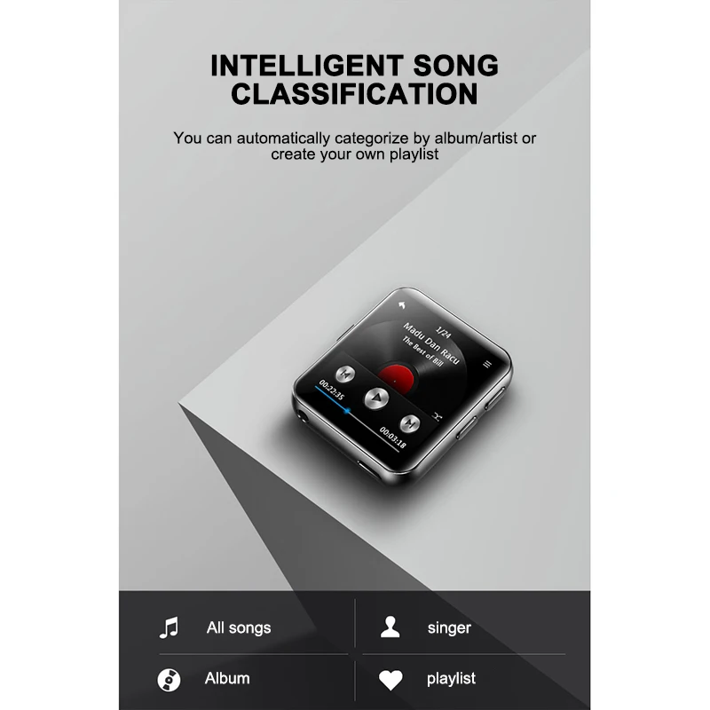 Mp3 плеер с креплением портативный металлический Hi Fi поддержкой Bluetooth и FM радио