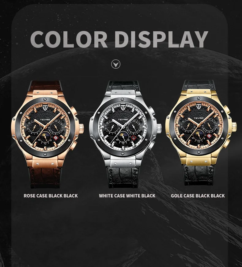 

TEVISE T828B Automatic Mechanical Men's Watches Multiple Time Zone Tourbillon Mens Watch Relogio Masculino Moon Phase Clock 3ATM