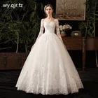Женское кружевное свадебное платье с вышивкой, Белое Бальное Платье с длинными рукавами и вырезом лодочкой, вечернее платье невесты, бесплатная доставка