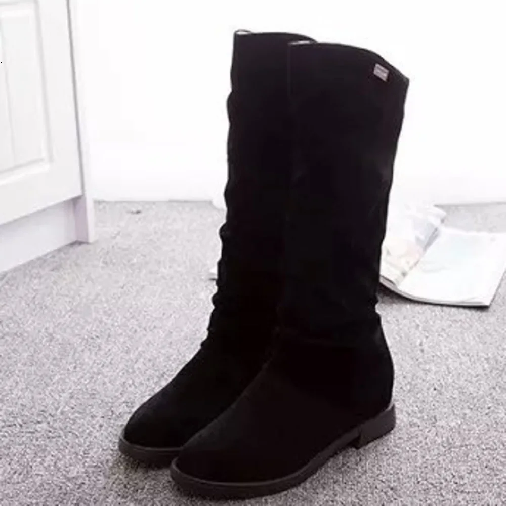 2019 г. Новые женские модные ботинки Осенняя обувь однотонные до середины голени на
