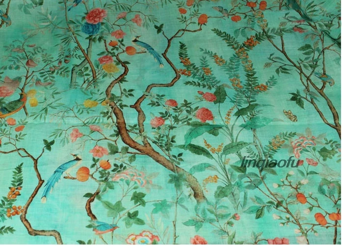 

Summer pure ramie printed clothing fabric, high-count high-density fine robe dress top fabric